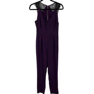 ASOS One Piece Jumpsuit Suit Size 8 Purple w/Black Lace Trim Sleeveless